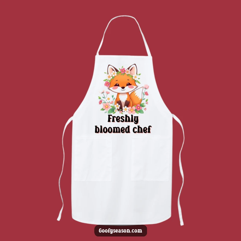 Funny Fox Spring Wreath Apron: Kitchen Floral Humor Gift