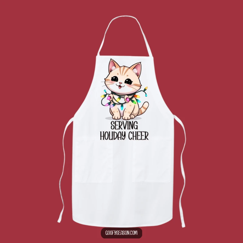 Funny Holiday Cat Apron - Playful Lights Kitchen Wear for Festive Cooks Funny Gift