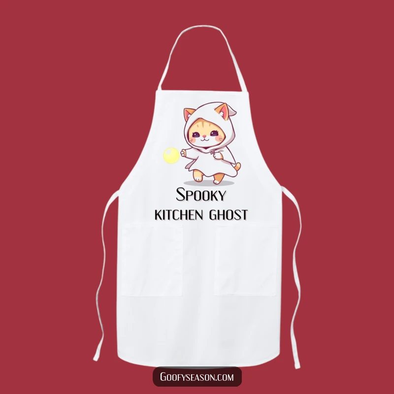 Funny Cat Ghost Costume Apron: Halloween Kitchen Humor Gift