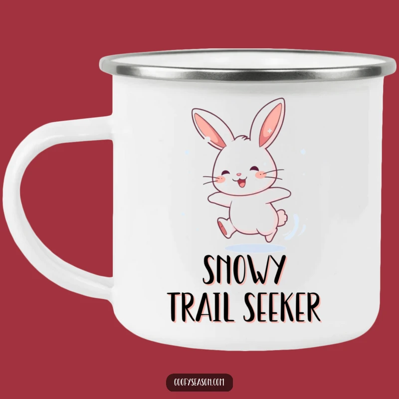 Funny Rabbit Snow Chase Camping Mug: Energetic Winter Gift Idea