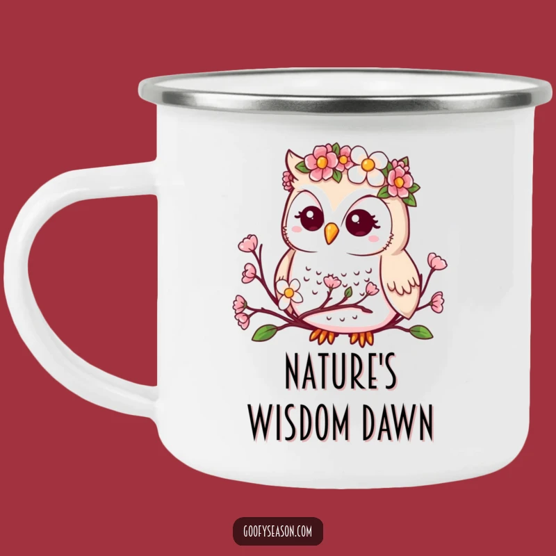 Funny Kawaii Owl Camping Mug - Spring Flower Crown Enamel Cup for Outdoor Fun Funny Gift