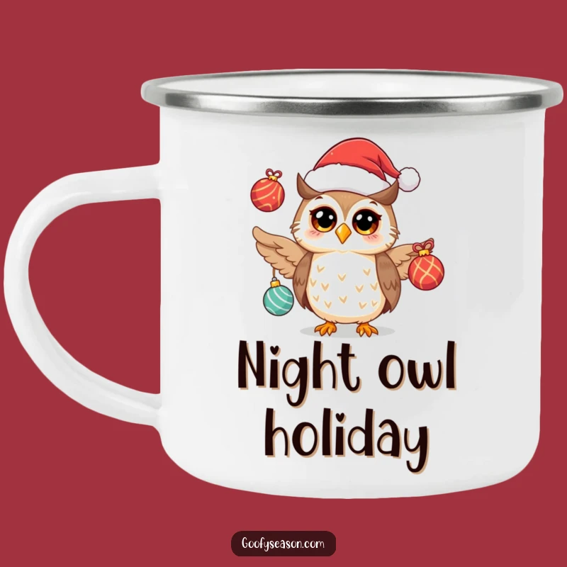 Funny Owl Santa Hat Camping Mug: Festive Outdoor Humor Gift