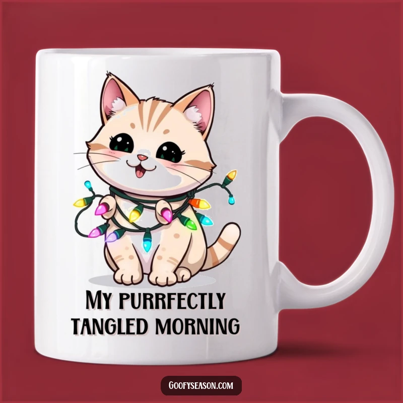 Funny Holiday Cat Mug - Energetic Kitty Lights Up Your Season Funny Gift