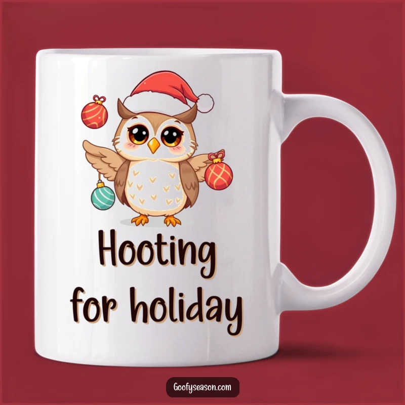 Funny Owl Santa Hat Mug: Festive Juggling Humor Gift for Christmas