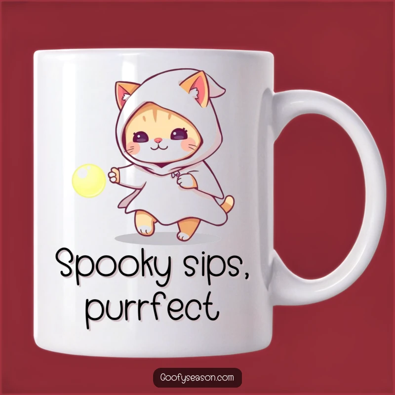 Funny Cat Ghost Costume Mug: Spooky Playful Humor Gift for Halloween
