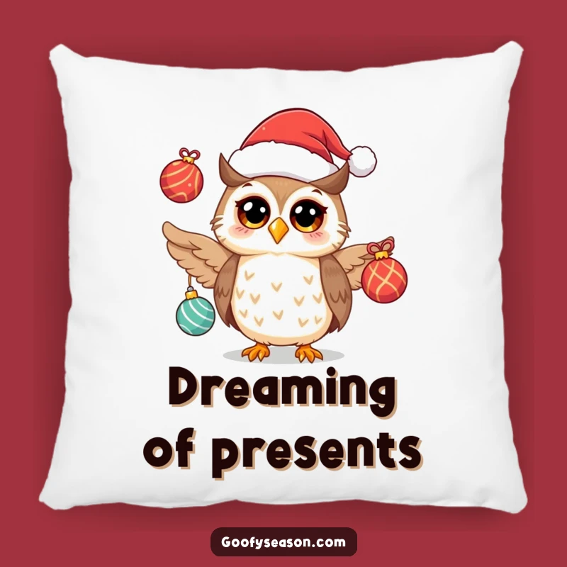 Funny Owl Santa Hat Pillow: Cozy Festive Accent Humor Gift