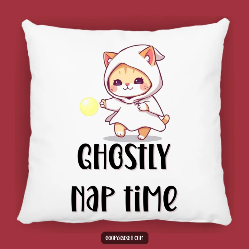 Funny Cat Ghost Costume Pillow: Cozy Spooky Accent Humor Gift