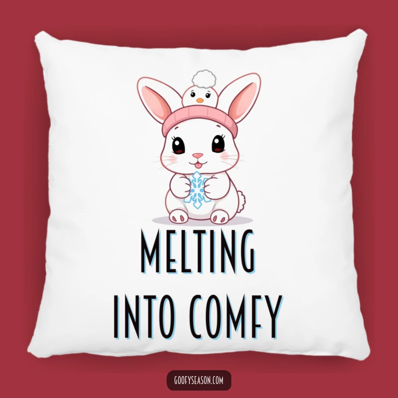 Funny Bunny Melting Snowflake Pillow: Cozy Humor Accent Gift