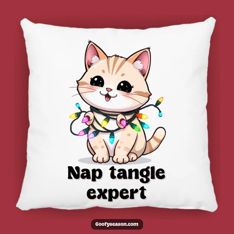 Funny Holiday Cat Pillow - Cozy Blinking Lights Cushion for Festive Comfort Funny Gift