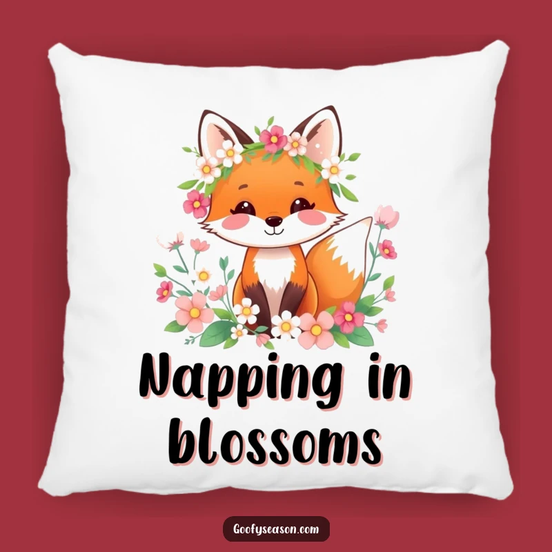 Funny Fox Spring Wreath Pillow: Cozy Floral Accent Humor Gift