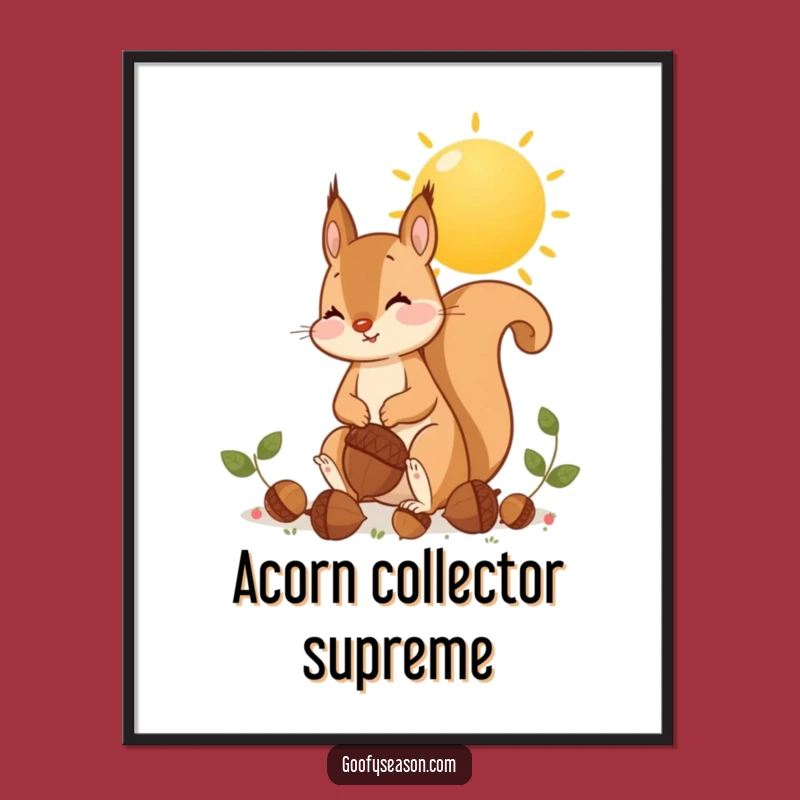 Funny Squirrel Acorn Digital Art: Printable Autumn Joy, Unique Funny Gift