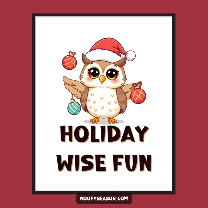 Funny Owl Santa Hat Digital Art: Instant Download Festive Humor