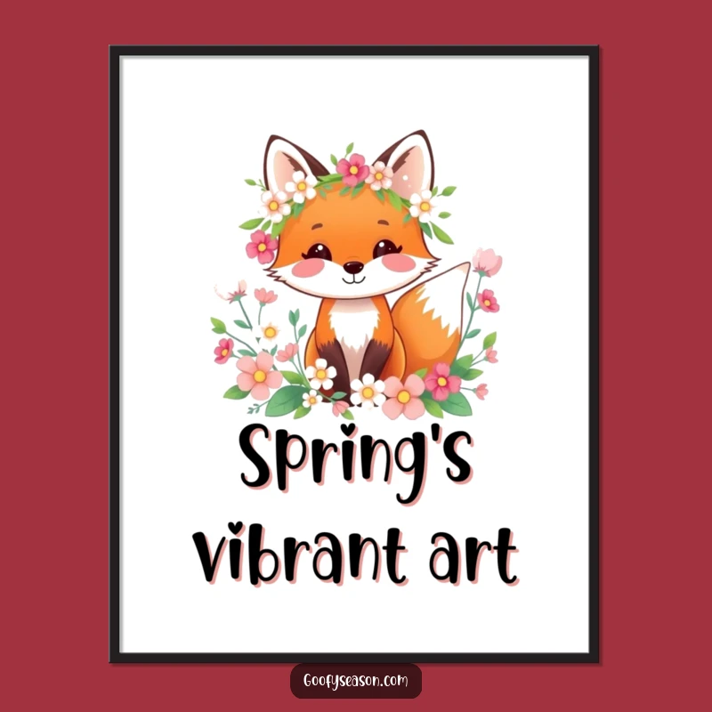Funny Fox Spring Wreath Digital Art: Instant Download Floral Humor