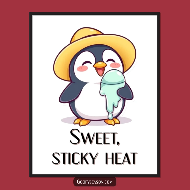 Funny Penguin Digital Art: Summer Ice Cream Print, Instant Humorous Gift