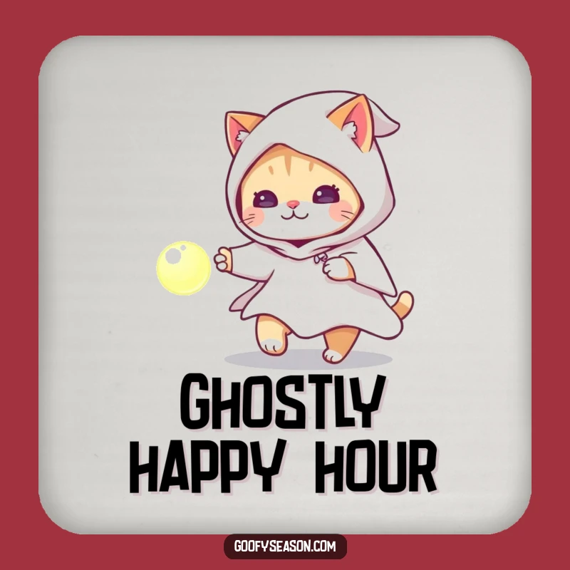 Funny Cat Ghost Costume Coasters: Set of Spooky Humor Gifts