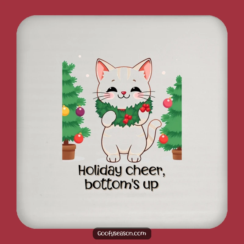 Funny Festive Cat Tree Decorating Coaster - Humorous Holiday Protection Gift