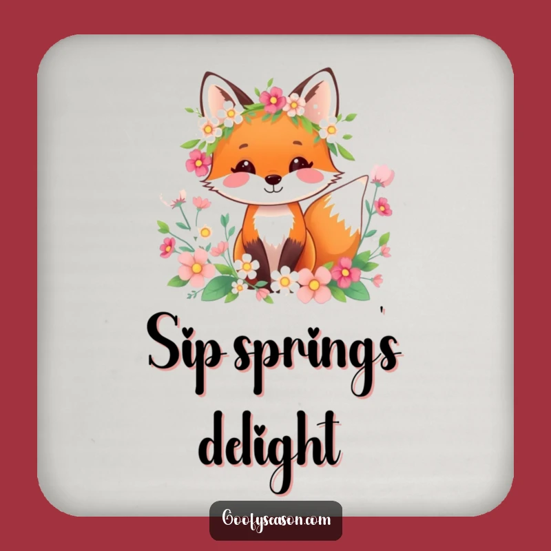 Funny Fox Spring Wreath Coasters: Set of Floral Accent Humor Gifts