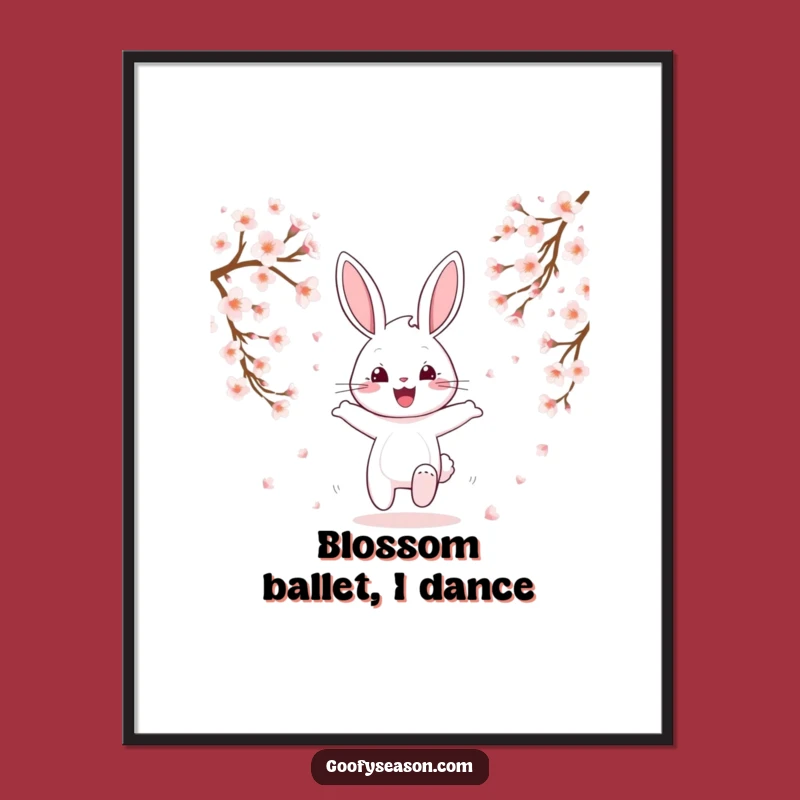 Funny Bunny Cherry Blossom Poster: Spring Art, Hilarious Funny Gift Decor