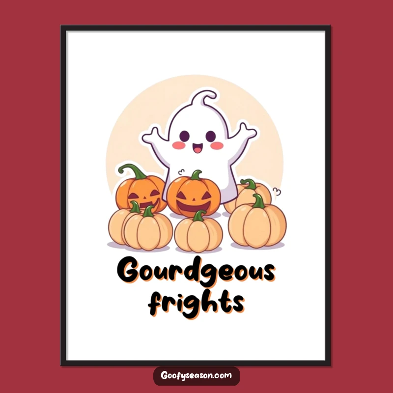 Funny Halloween Ghost Poster: Playful Pumpkin Surprise Spooky Character Art Gift