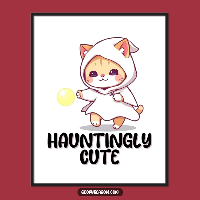 Funny Cat Ghost Costume Poster: Spooky Halloween Wall Art Humor