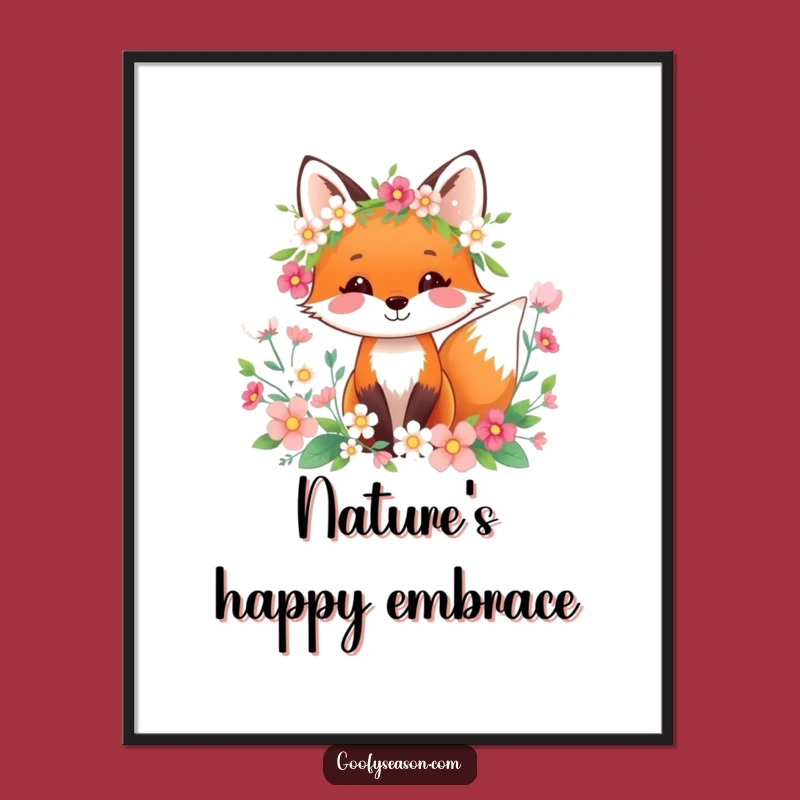 Funny Fox Spring Wreath Poster: Vibrant Floral Wall Art Humor