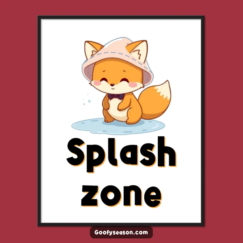 Funny Fox Puddle Poster: Vibrant & Hilarious Rain Wall Art