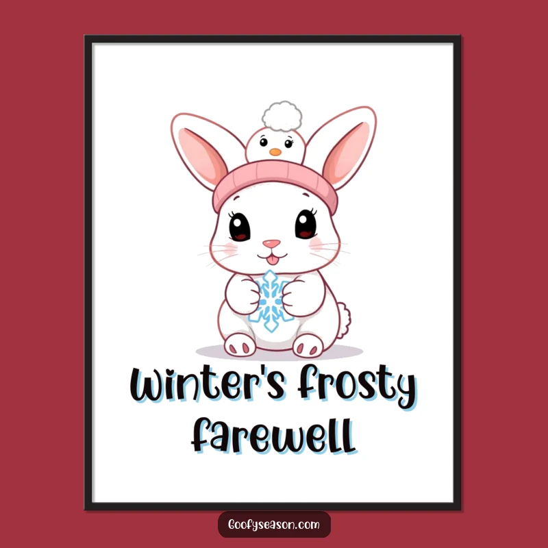 Funny Bunny Melting Snowflake Poster: Whimsical Wall Art Humor Gift