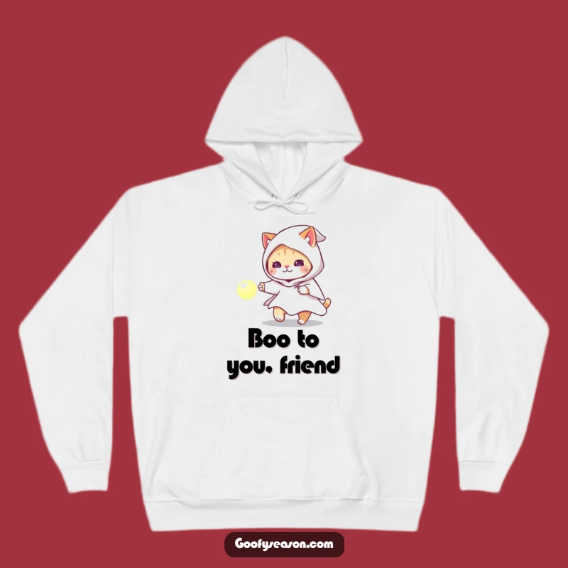 Cozy Funny Cat Ghost Costume Hoodie: Warm Spooky Humor Gift