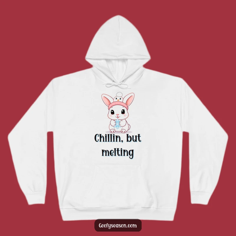 Cozy Funny Bunny Melting Snowflake Hoodie: Warm Winter Comfort Gift