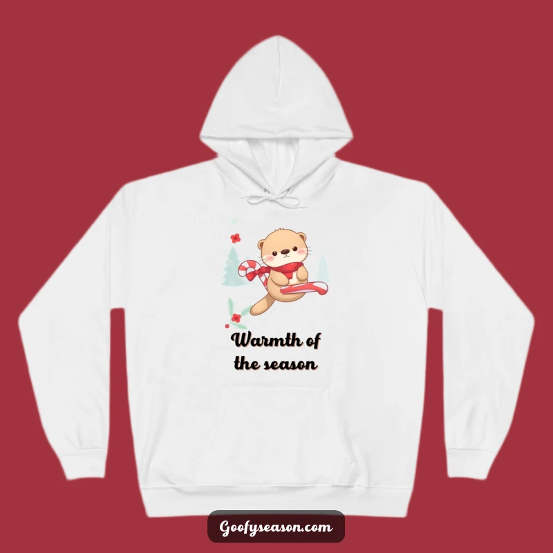 Cozy Funny Kawaii Otter Candy Cane Float Hoodie - Warm Winter Gift