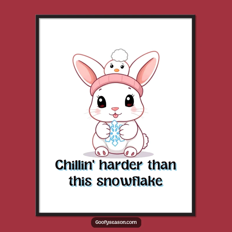 Free Printable Wall Art: Funny Bunny Melting Snowflake, Cute Downloadable Decor Gift
