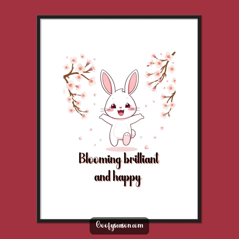 Funny Free Printable Bunny Wall Art: Cherry Blossom Delight Downloadable Decor