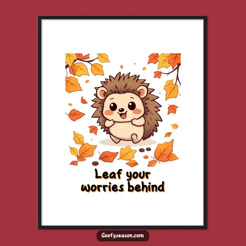 Funny Free Printable Wall Art: Hedgehog's Autumn Leaf Chaos