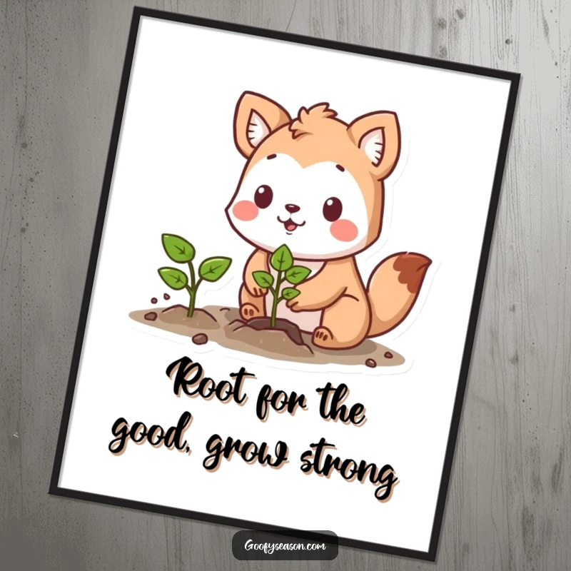 Funny Free Printable Wall Art: A determined animal plants a vibrant seedling with a hopeful expression, symbolizing growth, nature, and new beginnings.