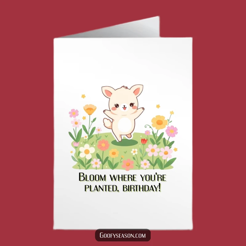 Free Printable Joyful Animal Birthday Card: Blooming Flowers Fun Downloadable Gift