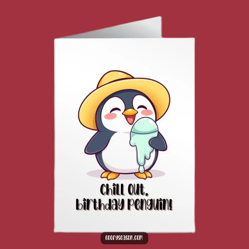 Free Printable Penguin Birthday Card: Funny Ice Cream Penguin Downloadable for a Sweet Day