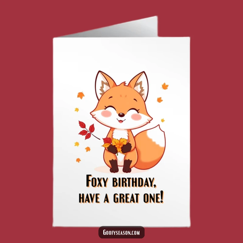 Free Printable Birthday Card: Cheerful Fox Autumn Leaves, Fun Fall DIY Gift