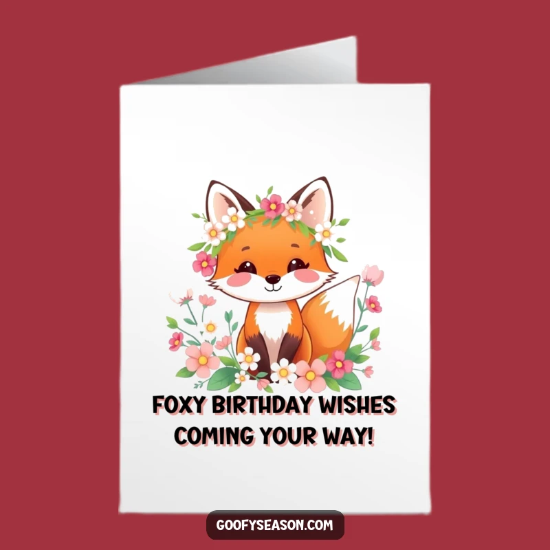 Free Printable Birthday Card: Happy Fox Spring Wreath, Floral Downloadable Gift