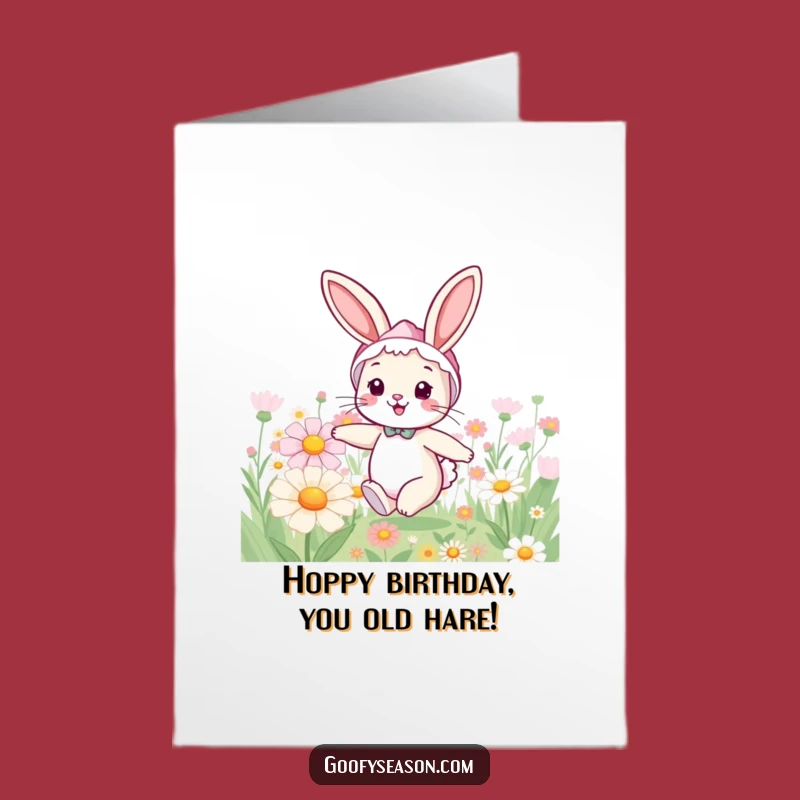 Free Printable Bunny Birthday Card: Cheerful Hopper in Giant Flowers for a Fun Day!