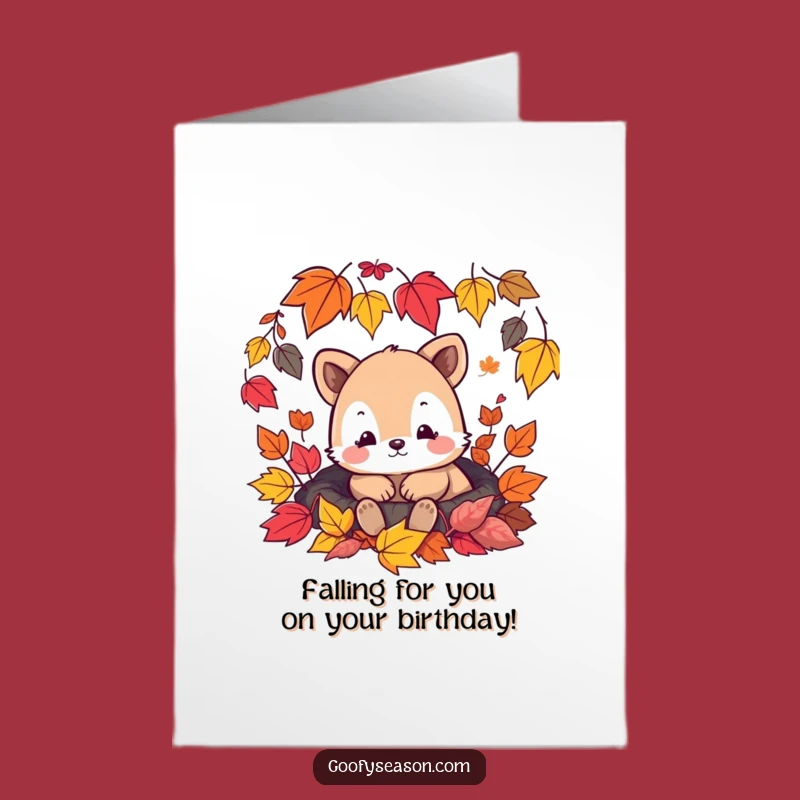 Free Printable Cozy Animal Birthday Card: Hilarious Fall Leaves Downloadable Gift