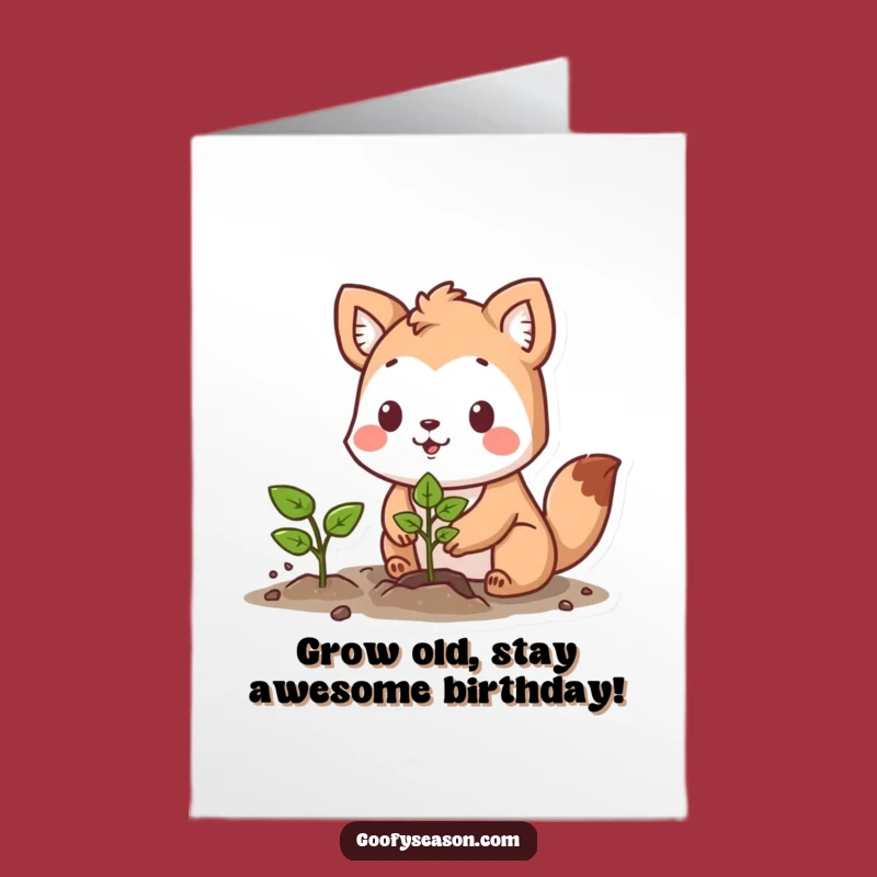 Free Printable Growth Birthday Card: Determined Animal Planting Downloadable Gift