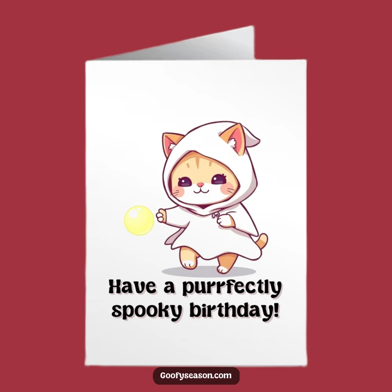 Free Printable Birthday Card: Cat Ghost Costume, Glowing Orb Downloadable Gift