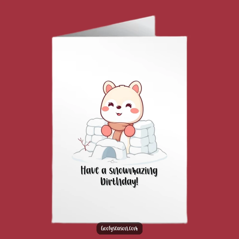 Free Printable Snow Fort Birthday Card: Energetic Animal Fun Downloadable Gift