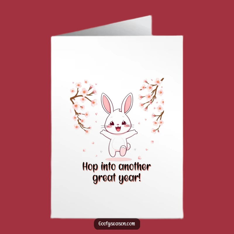 Free Printable Bunny Birthday Card: Cherry Blossom Joy Downloadable Funny Gift