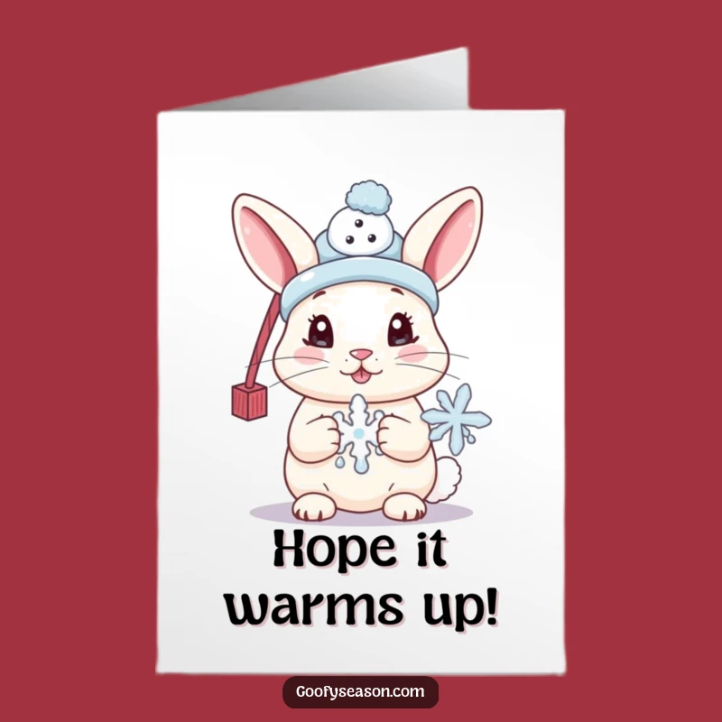 Free Printable Birthday Card: Bunny's Melting Snowman Hat Funny Downloadable Gift