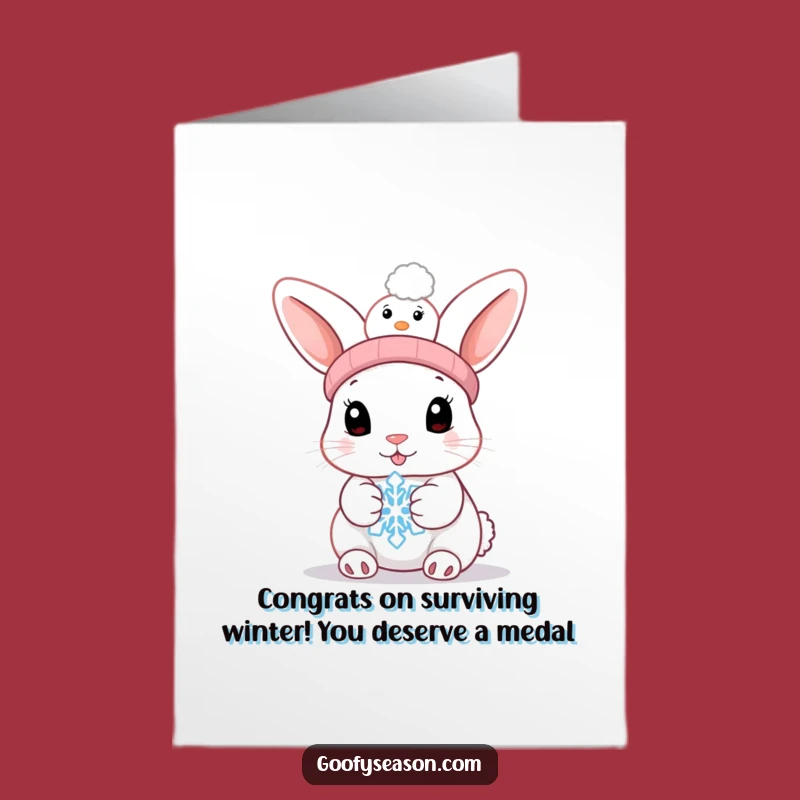 Free Printable Congrats Card: Bunny With Melting Snowflake, Funny Downloadable Gift