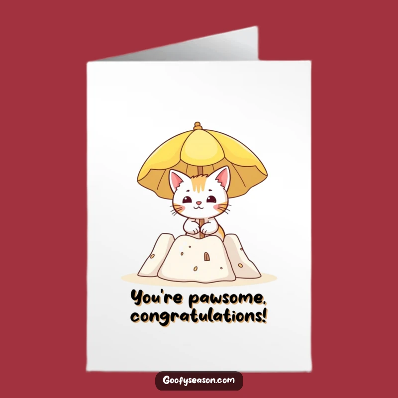 Free Printable Congrats Card: Cat Beach Sandcastle Success, Tropical DIY