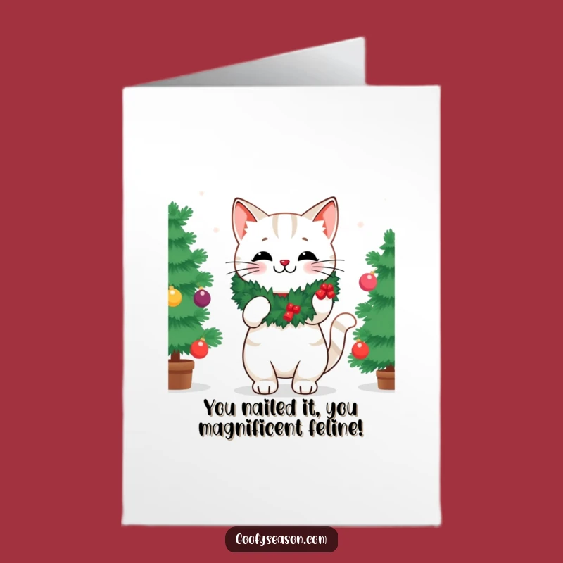 Free Printable Congrats Card Funny Cat Wreath Decorating Celebration Downloadable Gift