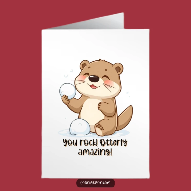 Free Printable Congrats Card: Playful Otter Snowball Fight, Funny Downloadable Gift for Victories