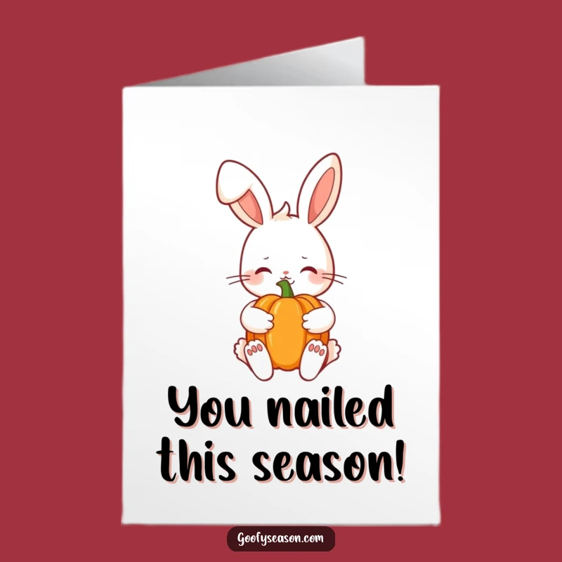 Free Printable Congratulations Card: Shy Kawaii Bunny Autumn Pumpkin for Your Big News